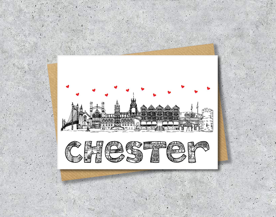 Chester Skyline, Black and White A6 Card