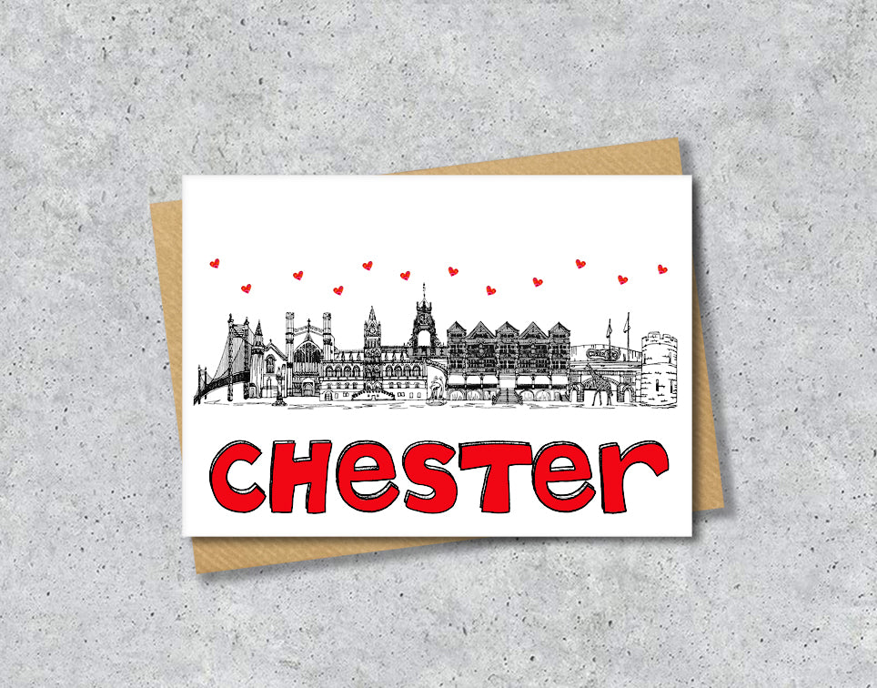 Chester Skyline, Black, White and Red A6 Card