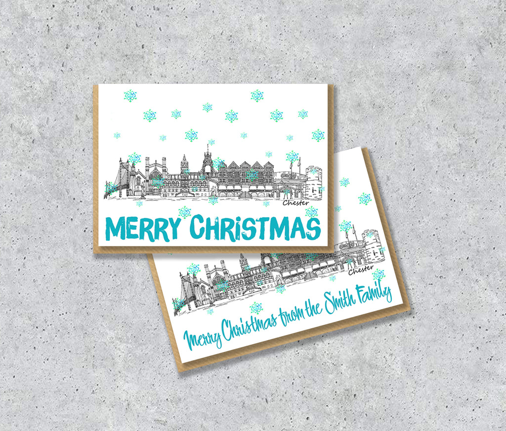 Chester Skyline Christmas Card, A5 Personalised Xmas Family Card