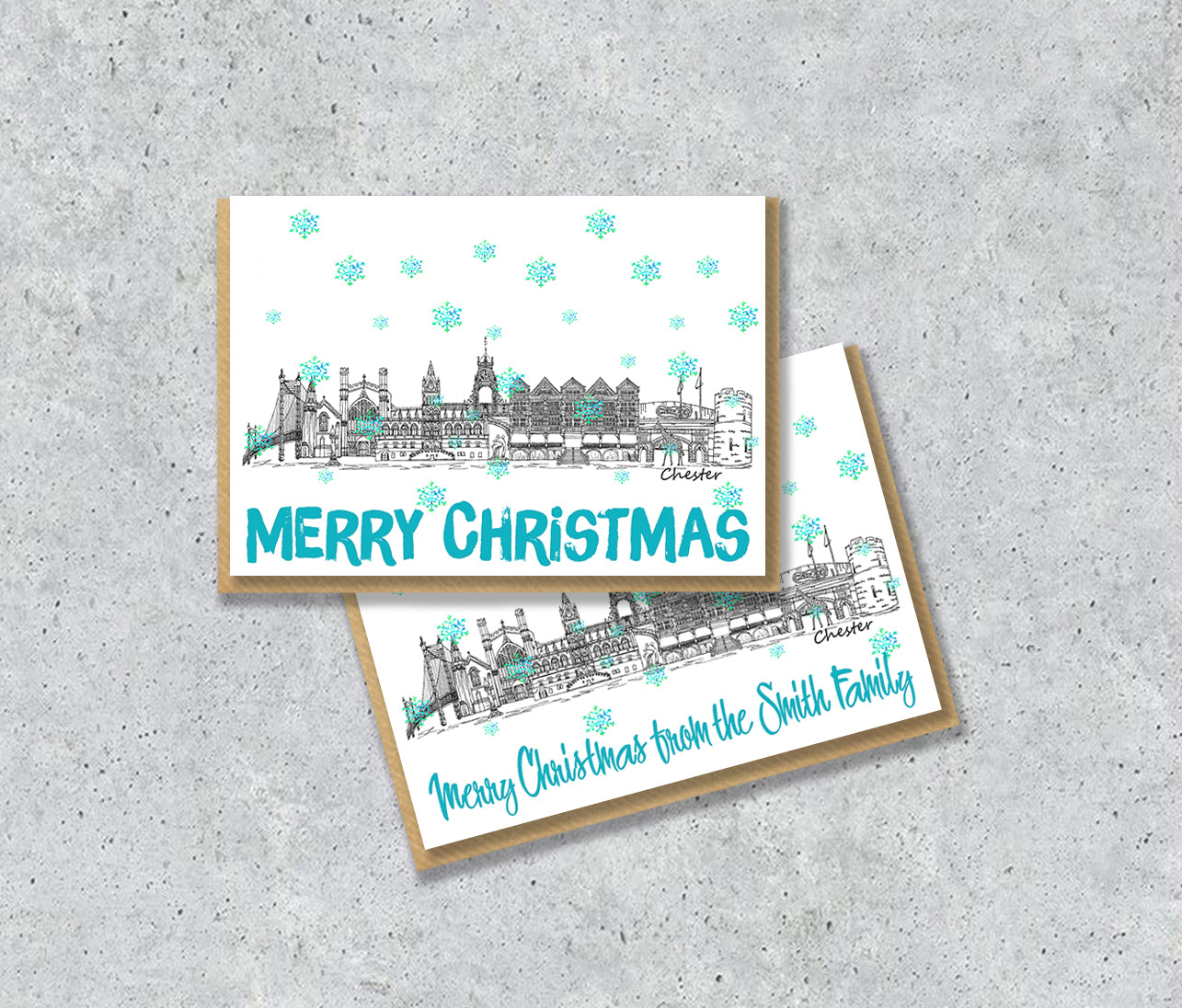 Chester Skyline Christmas Card, A5 Personalised Xmas Family Card