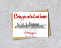 Greeting card with University of Chester textile illustration and 'Congratulations' with personalised text.