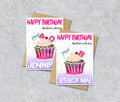 Birthday cards with a colorful cupcake illustration with age 40 and 8 and personalised text 