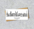 Cambridge Skyline Graduation or Housewarming Card, Personalised, Cambridge landmarks, Black White, Red Hearts