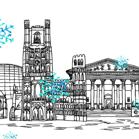 Cambridge Skyline Christmas Card, A5 Personalised Xmas Family Card