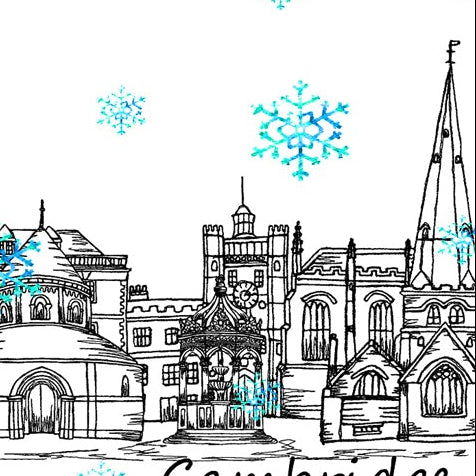 Cambridge Skyline Christmas Card, A5 Personalised Xmas Family Card