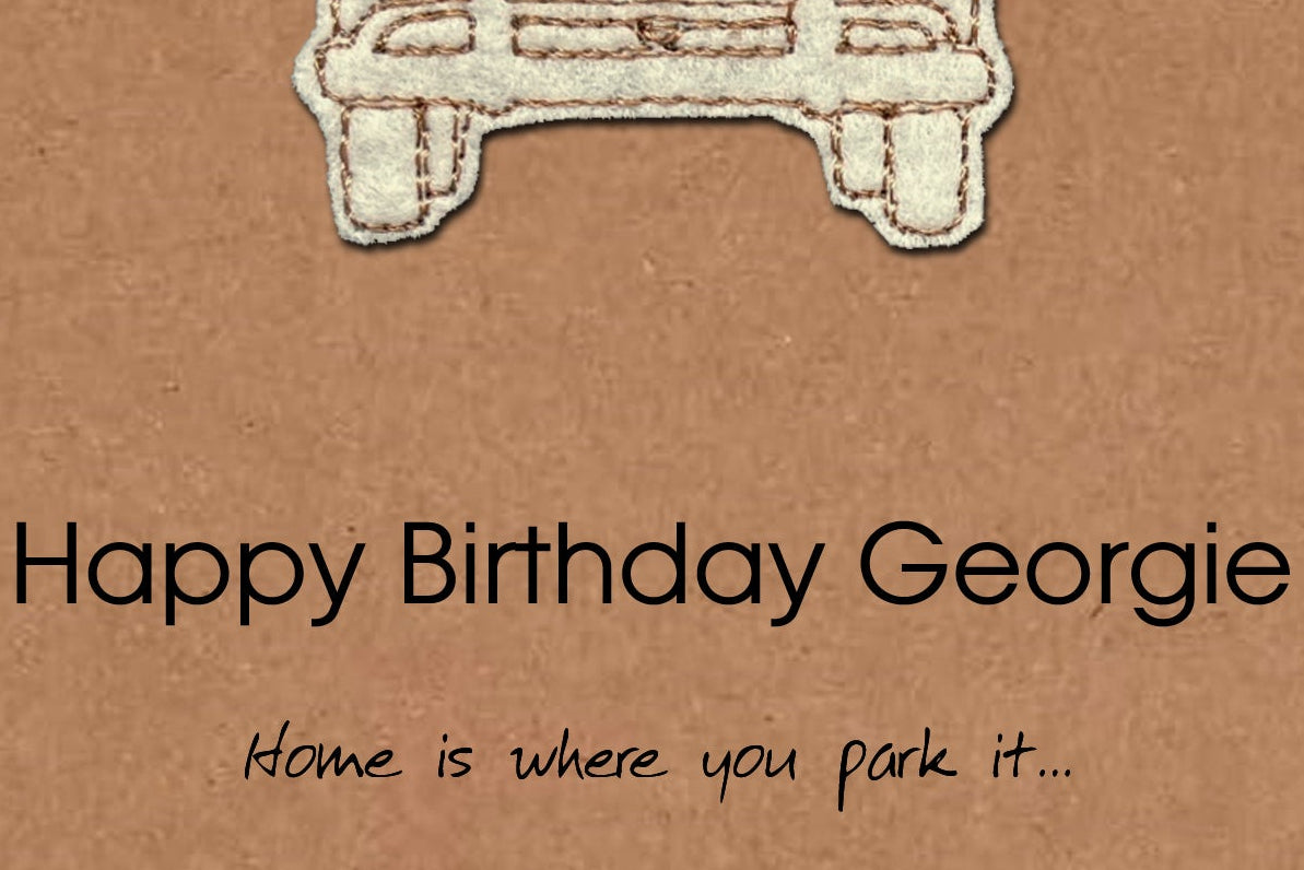 Personalised Campervan Birthday Card, Embroidered Decal, Minimalist Design, Kraft Eco Friendly Gift Card