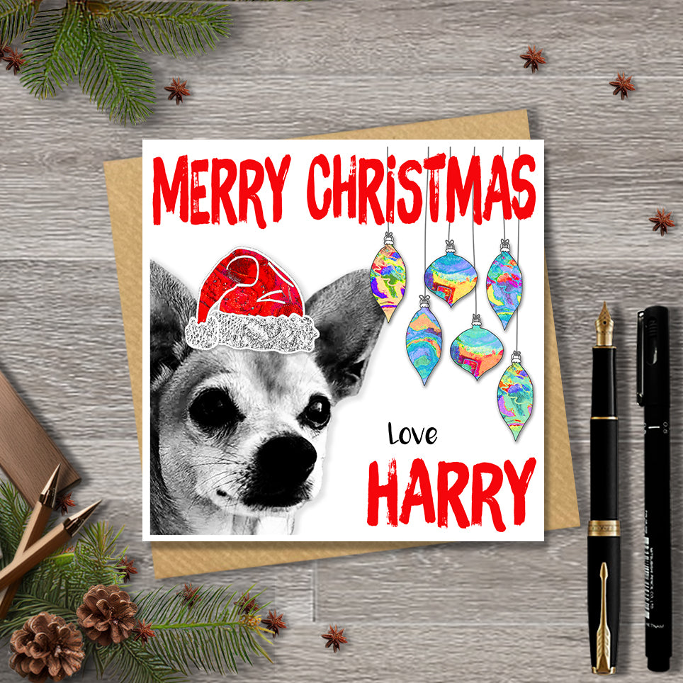 Chihuahua Christmas Card, Personalised, Dog Mum, Dog Dad, Love from the Dog
