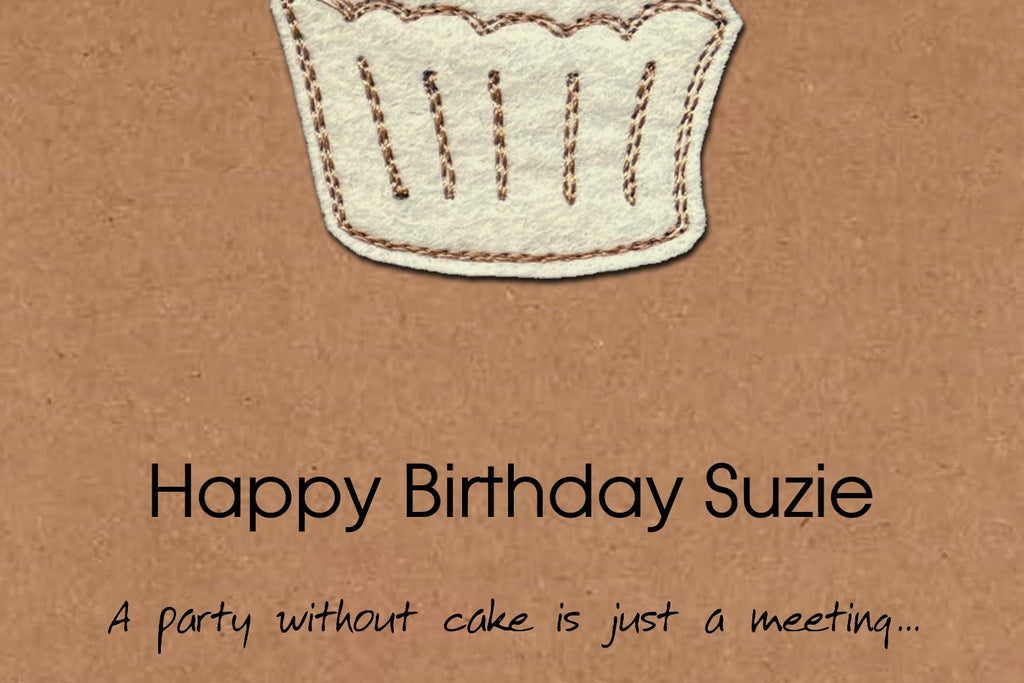 Personalised Cupcake Birthday Card,  Embroidered Decal, Minimalist Design, Kraft Eco Friendly Gift Card