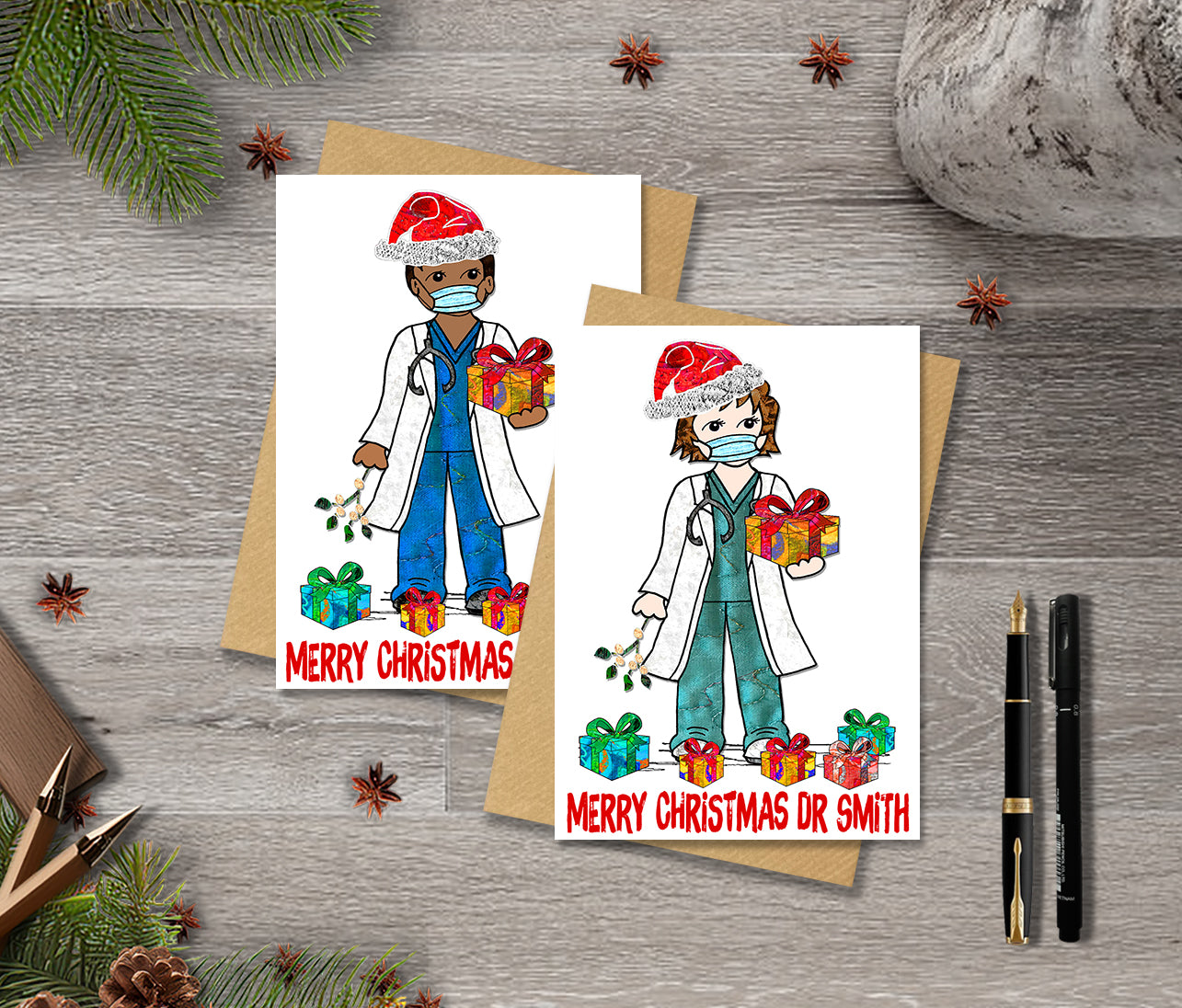 Doctor Christmas Card, A5 Personalised Greeting Card