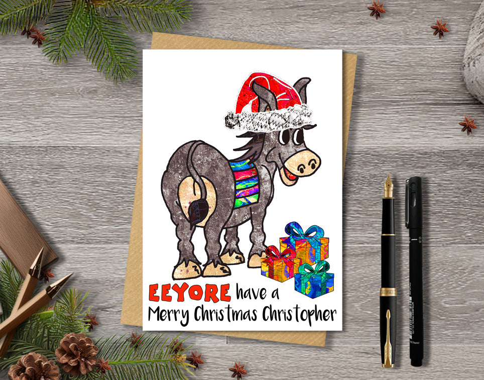 Donkey Christmas Card, A5 Personalised Greeting Card