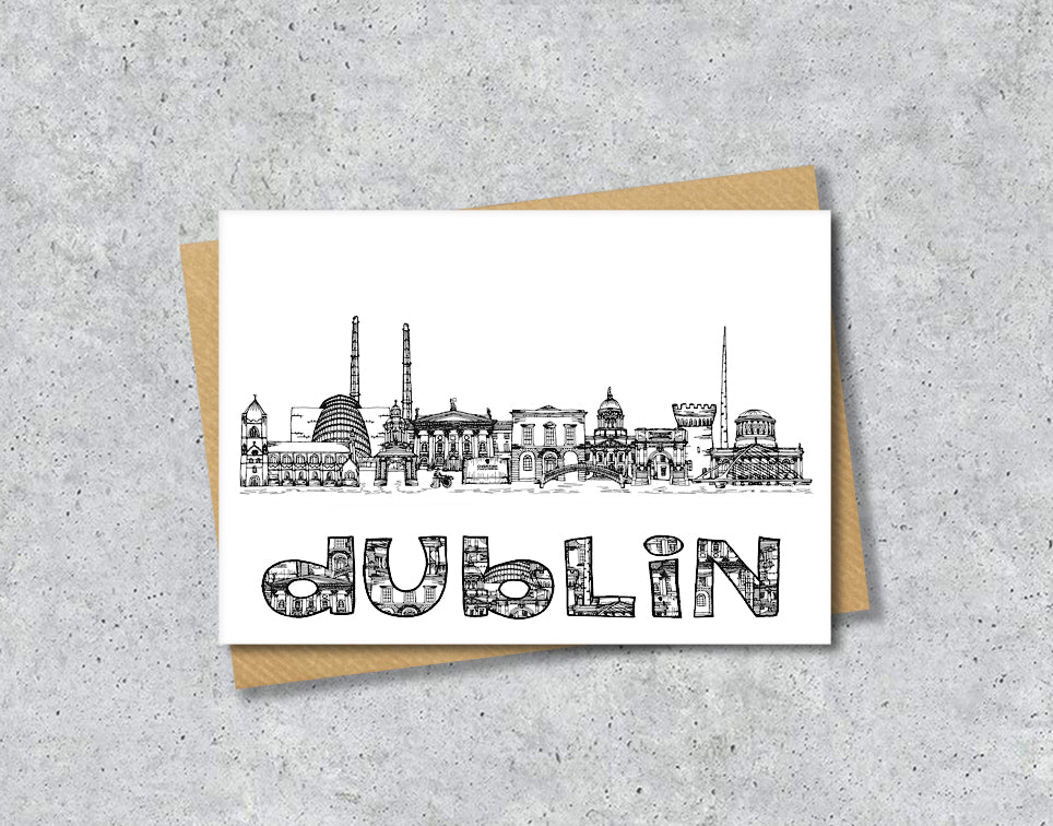 Dublin Skyline, Black and White A6 Card