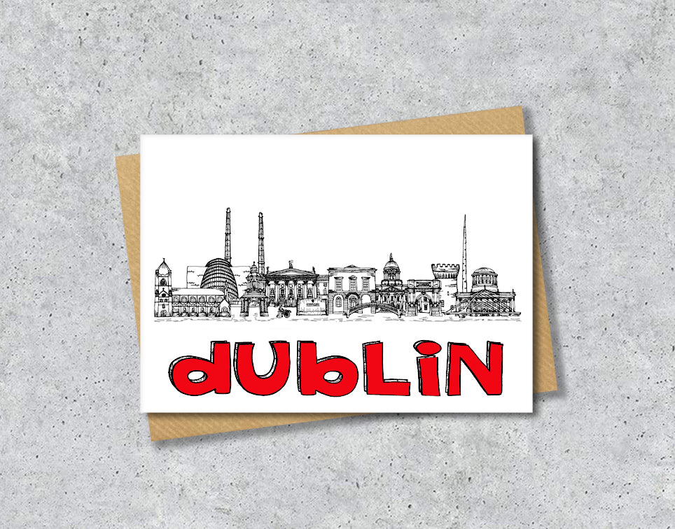 Dublin Skyline, Black, White and Red A6 Card