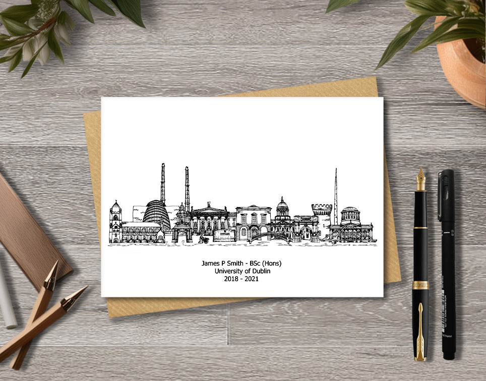 Dublin Graduation Card, Personalised A6 Black and White Housewarming Card