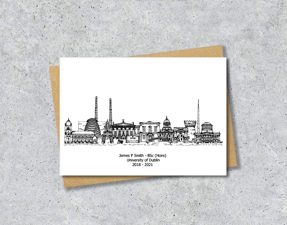 Dublin Graduation Card, Personalised A6 Black and White Housewarming Card