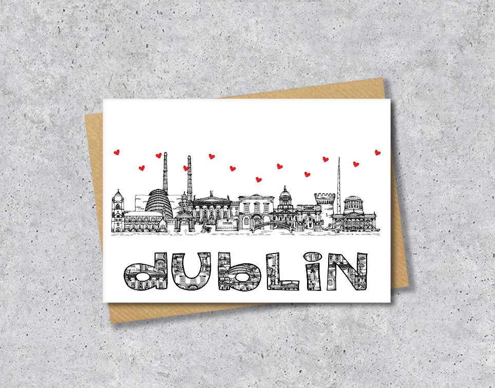 Dublin Skyline, Black and White A6 Card