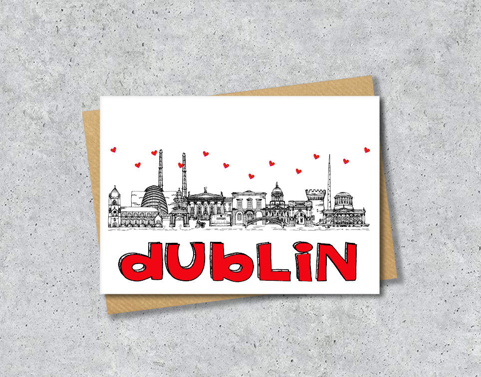 Dublin Skyline, Black, White and Red A6 Card