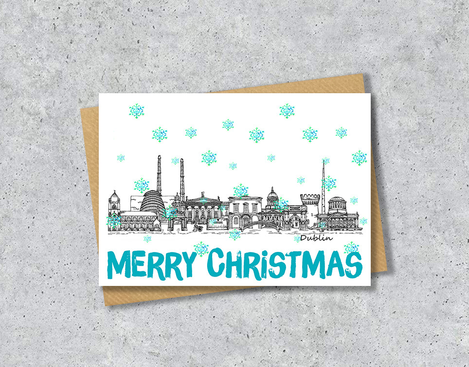 Dublin Skyline Christmas Card, A5 Personalised Xmas Family Card