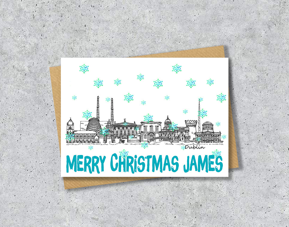 Dublin Skyline Christmas Card, A5 Personalised Xmas Family Card