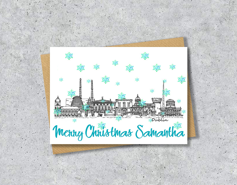 Dublin Skyline Christmas Card, A5 Personalised Xmas Family Card