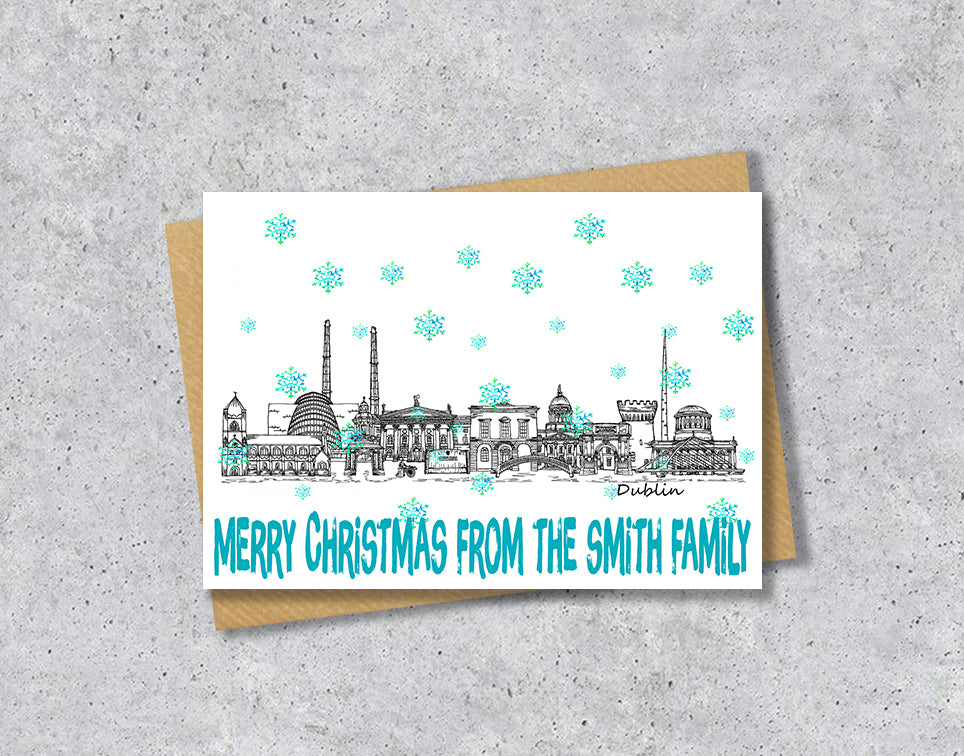 Dublin Skyline Christmas Card, A5 Personalised Xmas Family Card