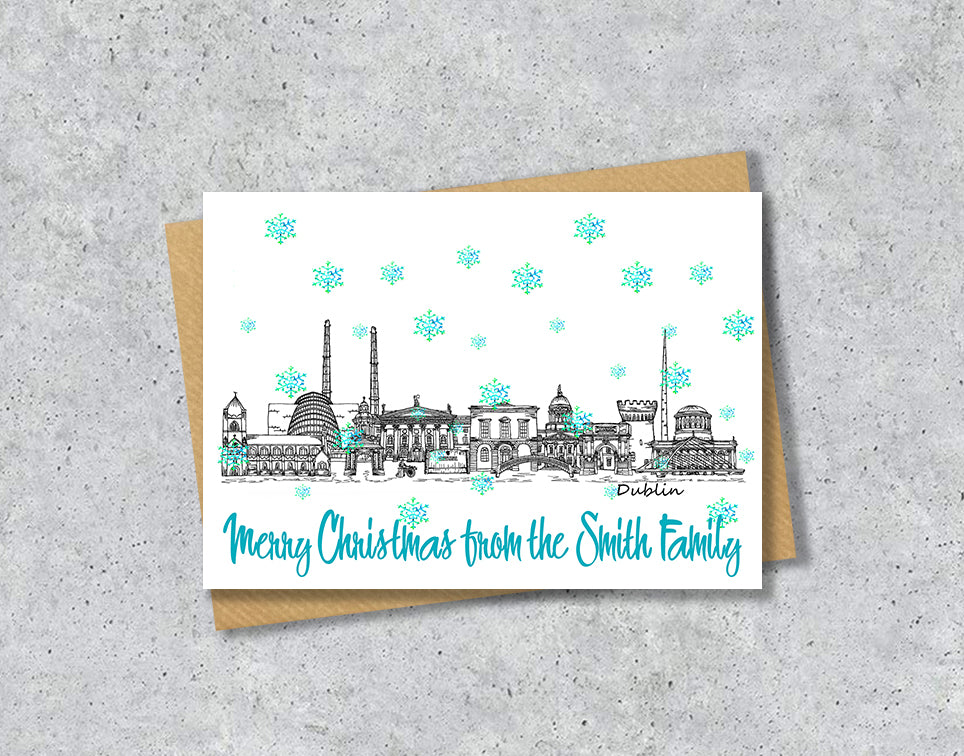 Dublin Skyline Christmas Card, A5 Personalised Xmas Family Card