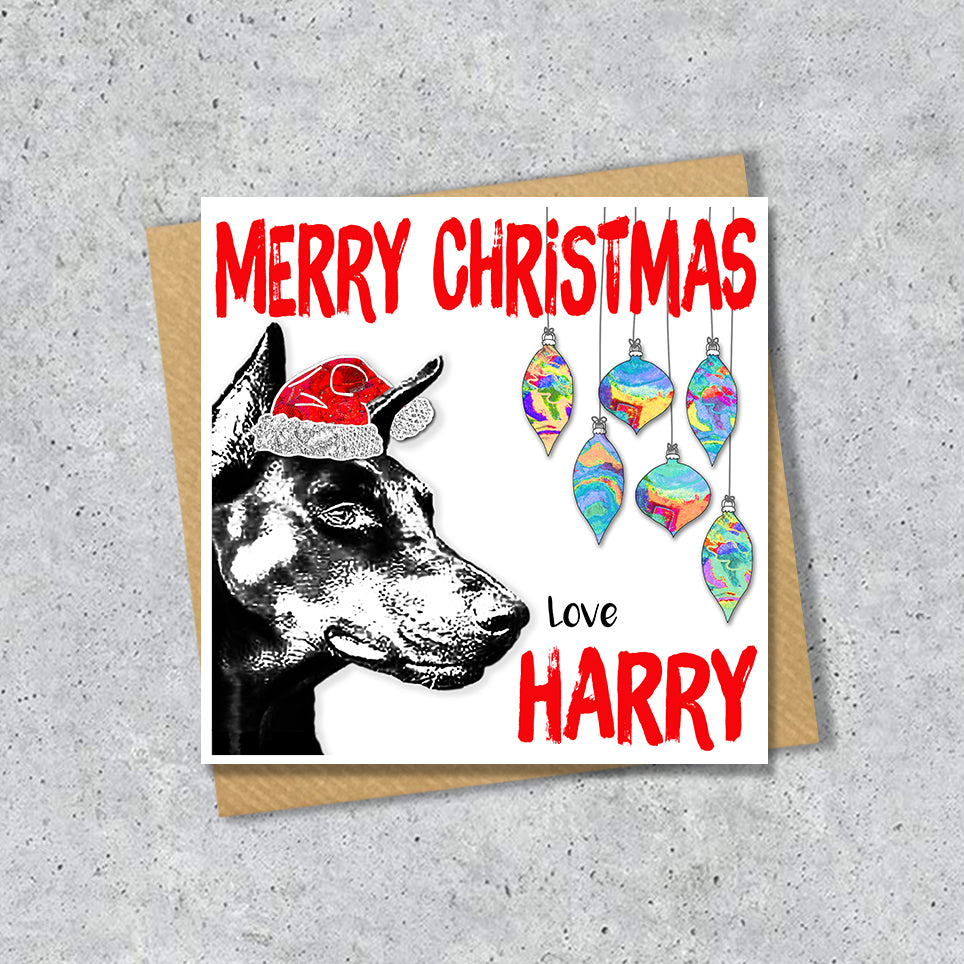 Doberman Christmas Card, Personalised, Dog Mum, Dog Dad, Love from the Dog