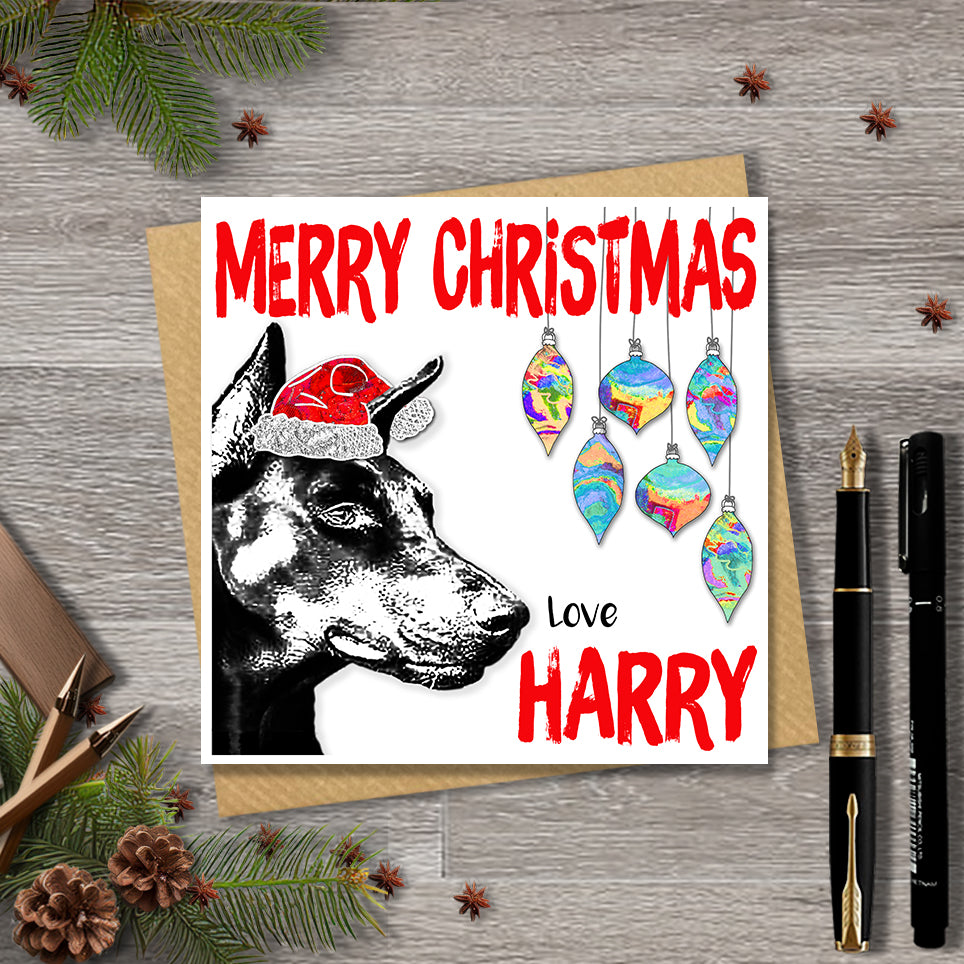 Doberman Christmas Card, Personalised, Dog Mum, Dog Dad, Love from the Dog