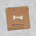 Brown birthday card with a embroidered bone design and personalised text 