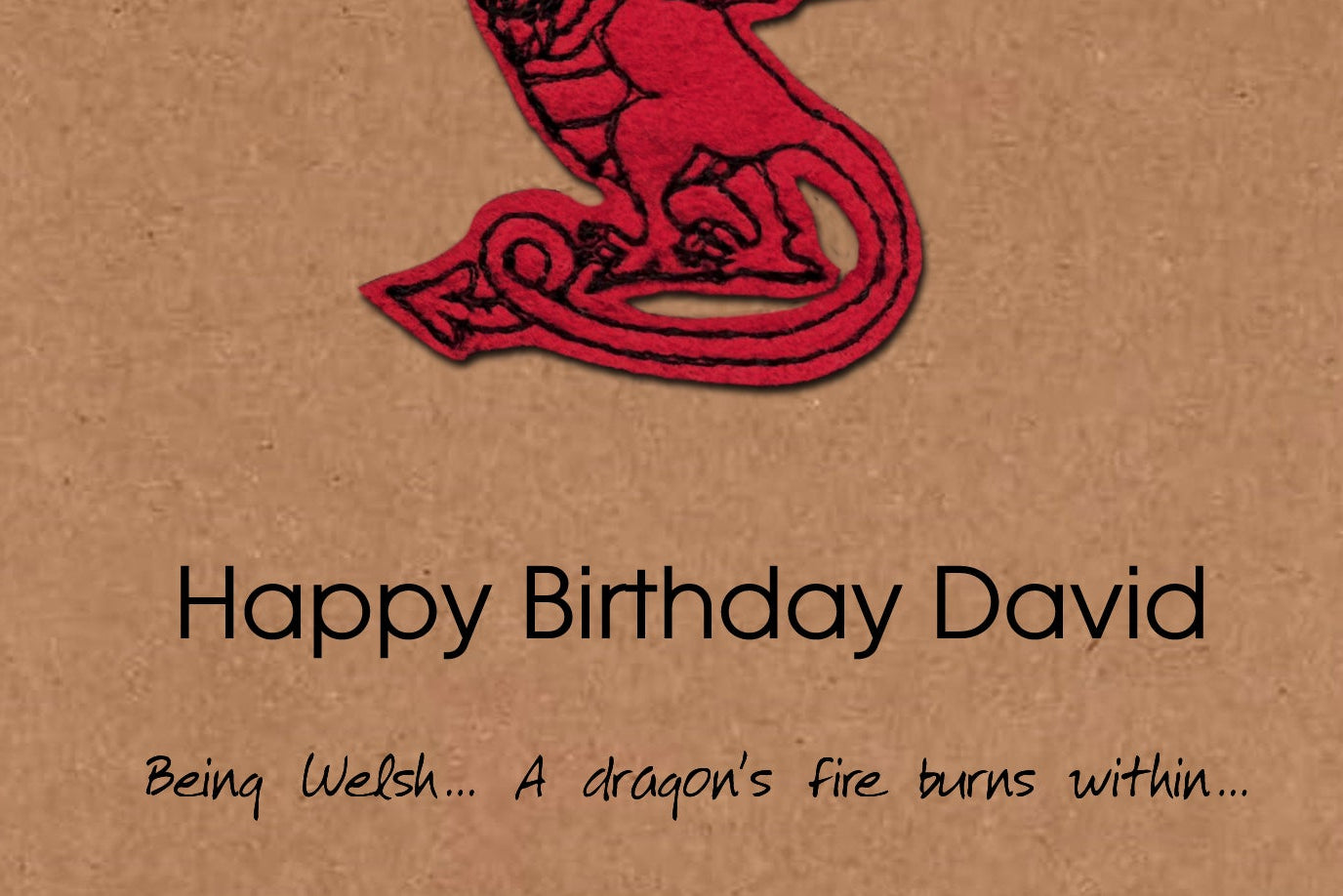 Personalised Welsh Birthday Card, Embroidered Dragon, Minimalist Design, Kraft Eco Friendly Gift Card