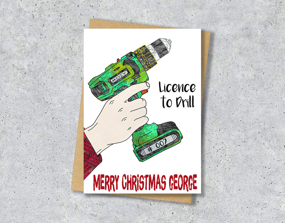 Personalised DIY Drill Christmas A5 Card, Handyman, Licence to Drill