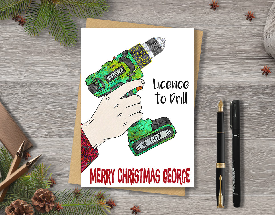 Personalised DIY Drill Christmas A5 Card, Handyman, Licence to Drill