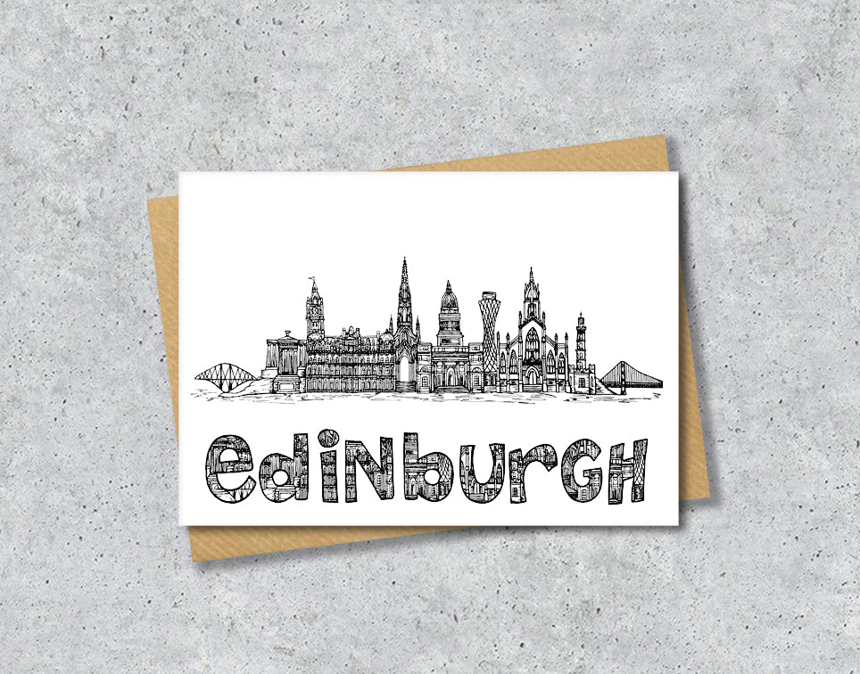 Edinburgh Skyline, Black and White A6 Card