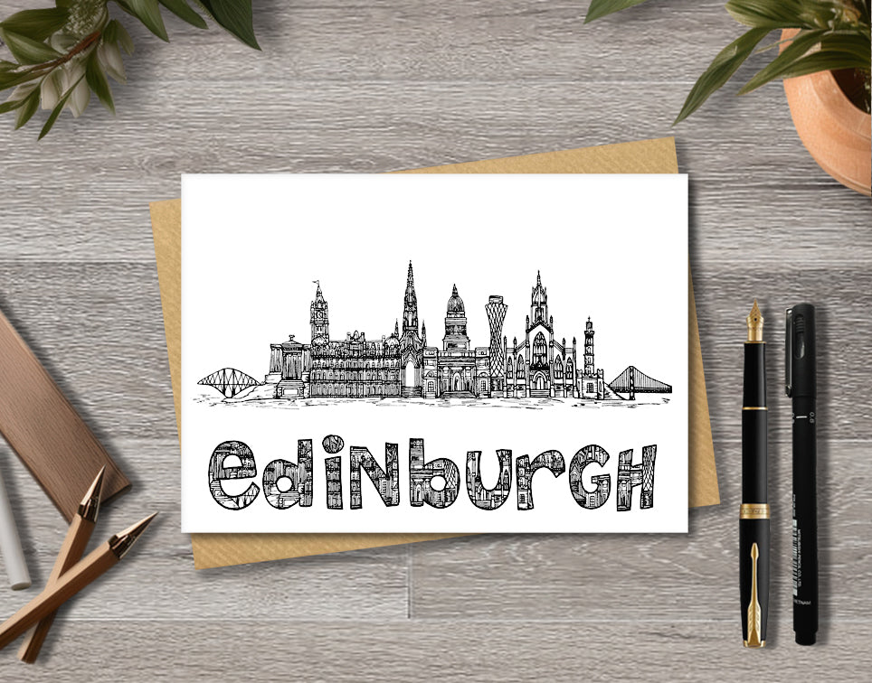 Edinburgh Skyline, Black and White A6 Card