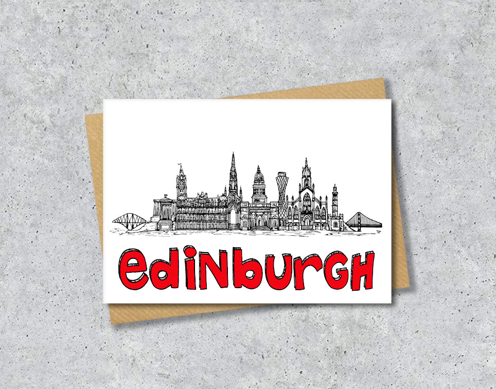 Edinburgh Skyline, Black, White and Red A6 Card