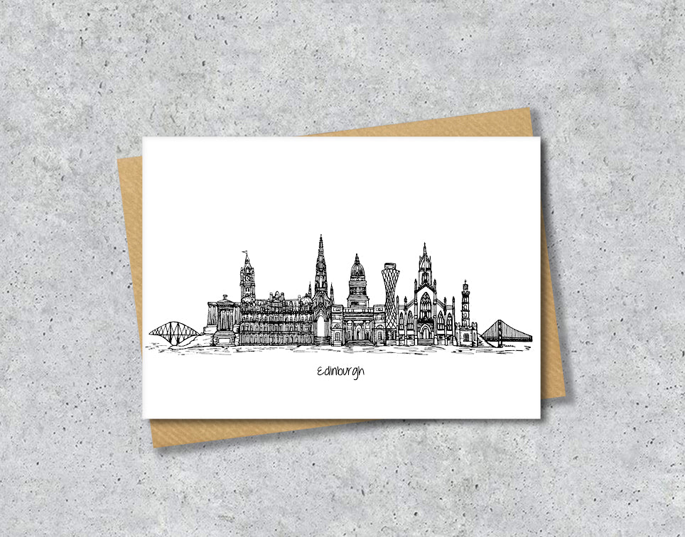 Edinburgh Graduation Card, Personalised A6 Black and White Housewarming Card