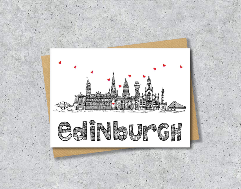 Edinburgh Skyline, Black and White A6 Card