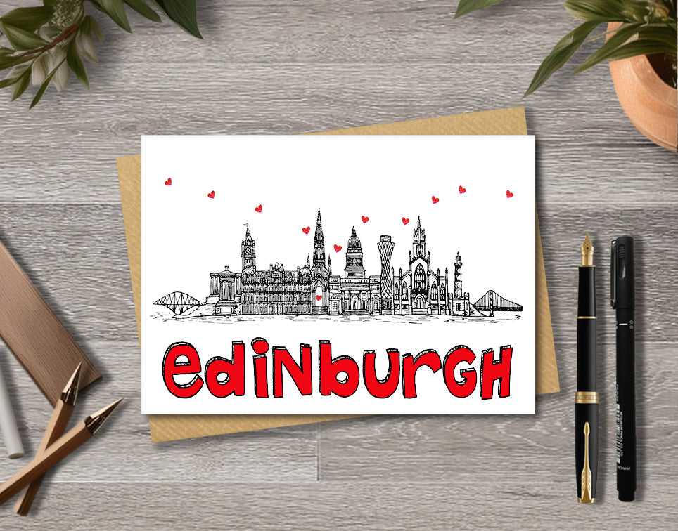 Edinburgh Skyline, Black, White and Red A6 Card