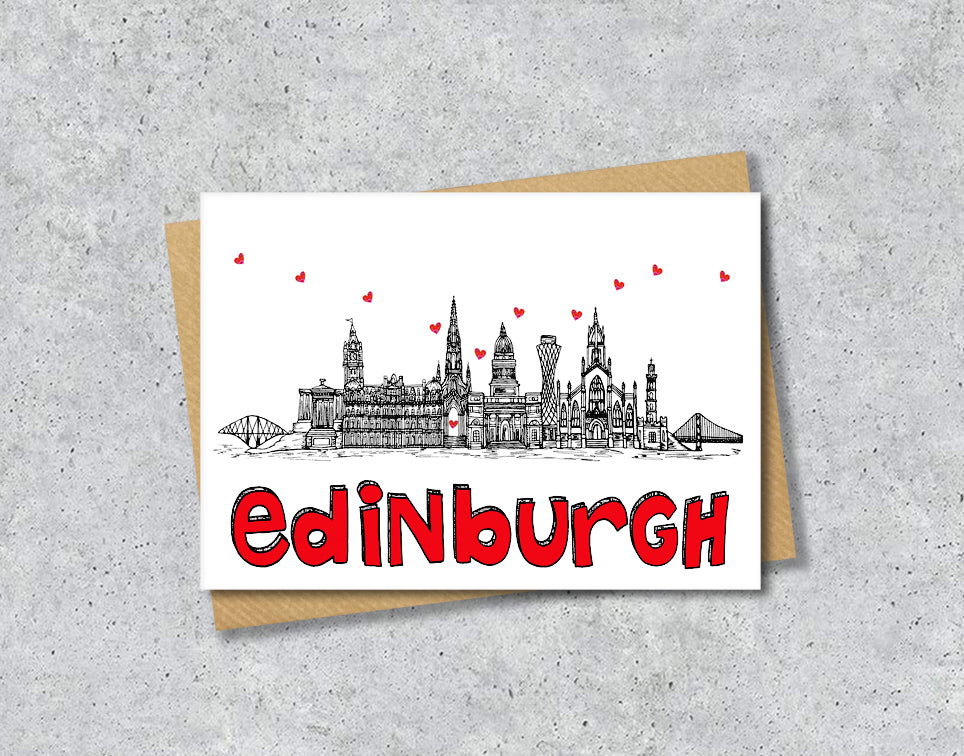 Edinburgh Skyline, Black, White and Red A6 Card