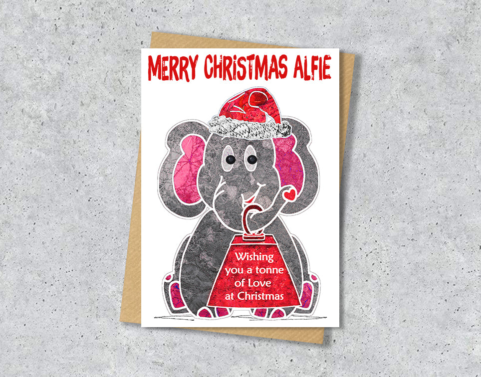 Elephant Christmas Card, A5 Personalised Greeting Card