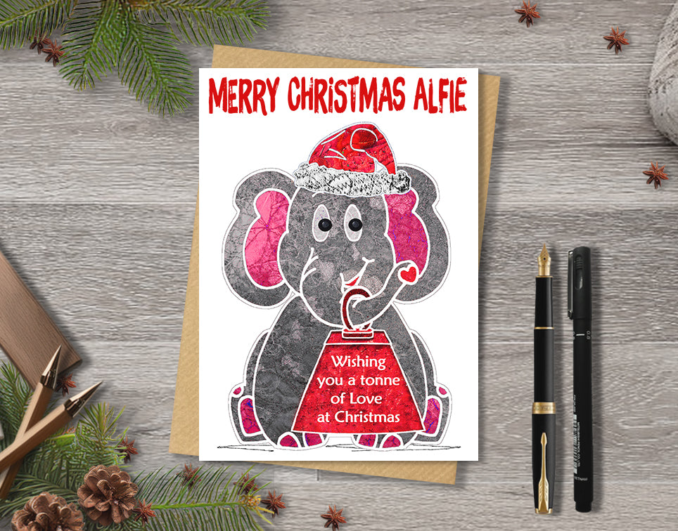 Elephant Christmas Card, A5 Personalised Greeting Card