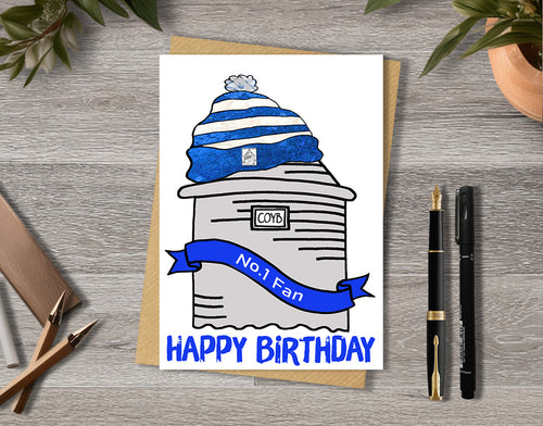 Birthday card with Everton Prince Rupert Tower illustration with personalised text.