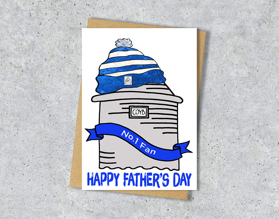 Father's day card with Everton Prince Rupert Tower illustration with personalised text.