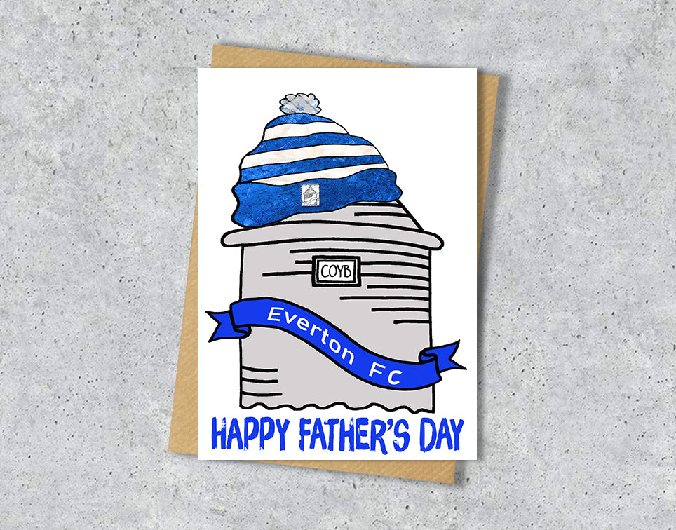 Father's day card with Everton Prince Rupert Tower illustration with personalised text.