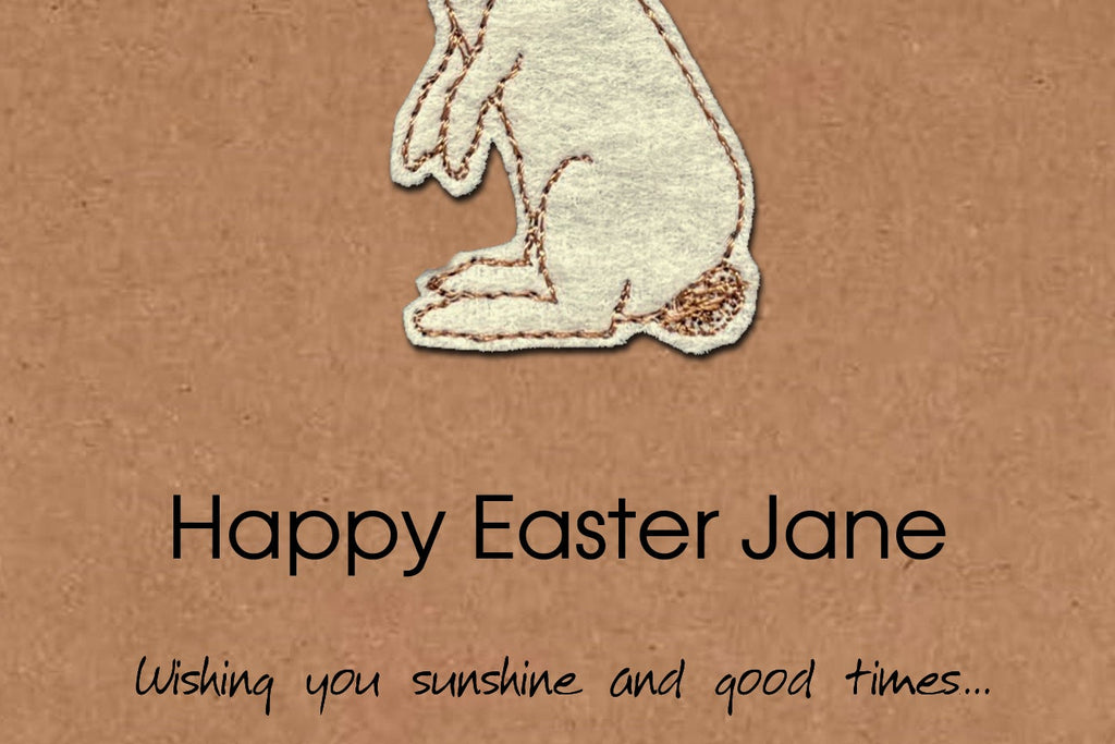 Personalised Easter Card, Embroidered Rabbit, Minimalist Design, Kraft Eco Friendly Gift Card