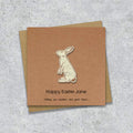 Kraft Easter card with a embroidered rabbit design and personalised text