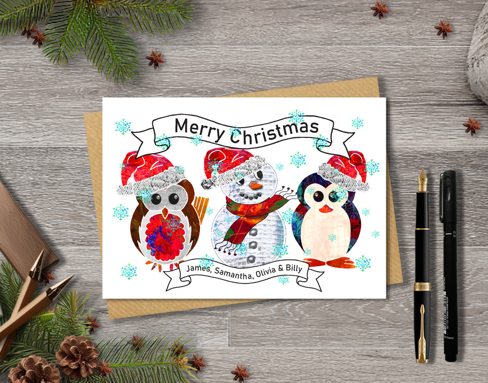Snowman Christmas Card, A5 Family Personalised Greeting Card