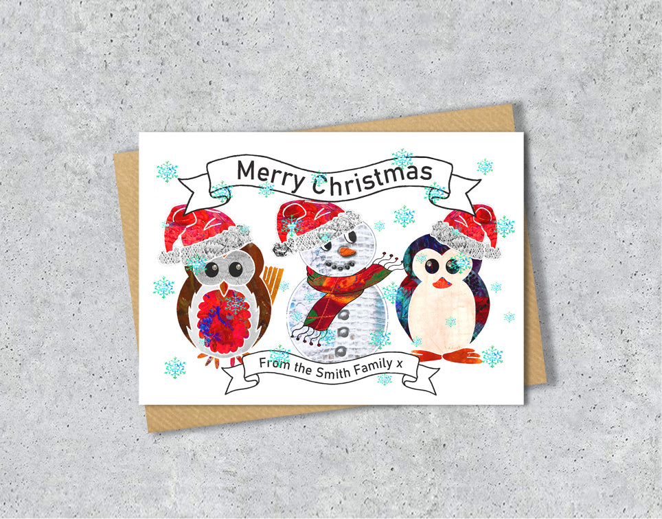 Snowman Christmas Card, A5 Family Personalised Greeting Card