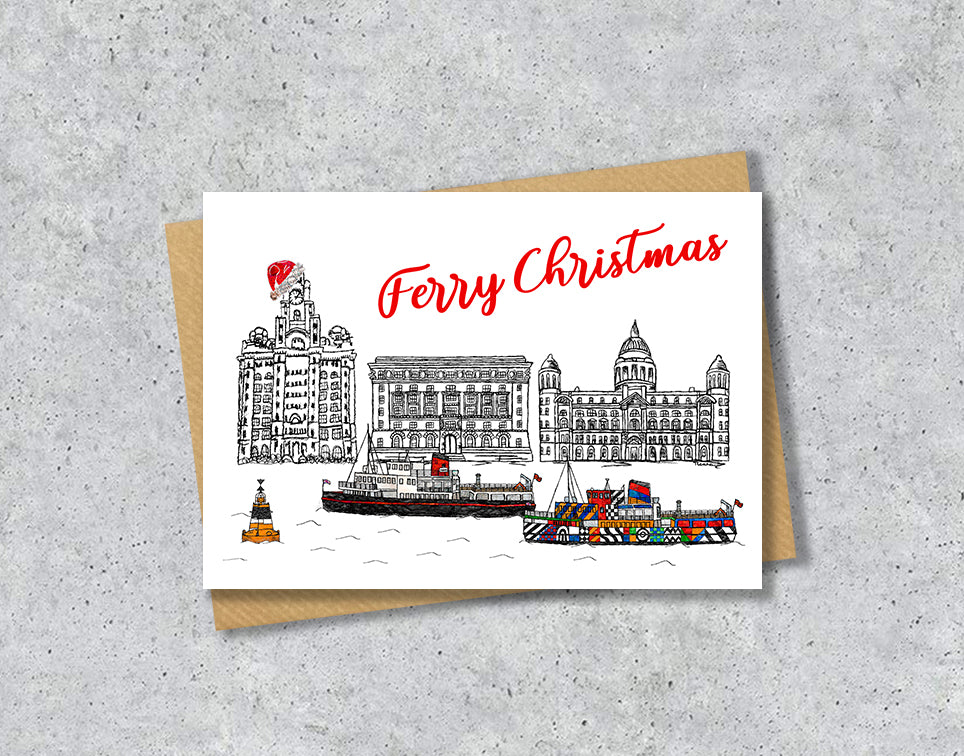 Liverpool Christmas A5 Card, Ferry Christmas