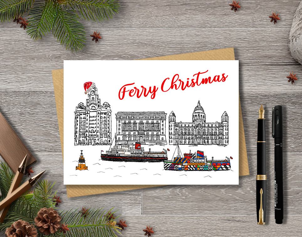 Liverpool Christmas A5 Card, Ferry Christmas