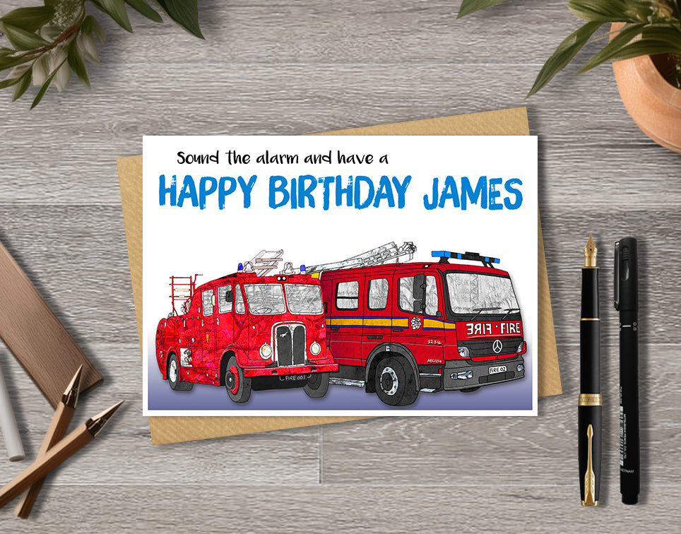 A5 Fire Engine Birthday Personalised Card, Firefighter Pass Out Parade, Fire and Rescue Enthusiasts, Father's Day